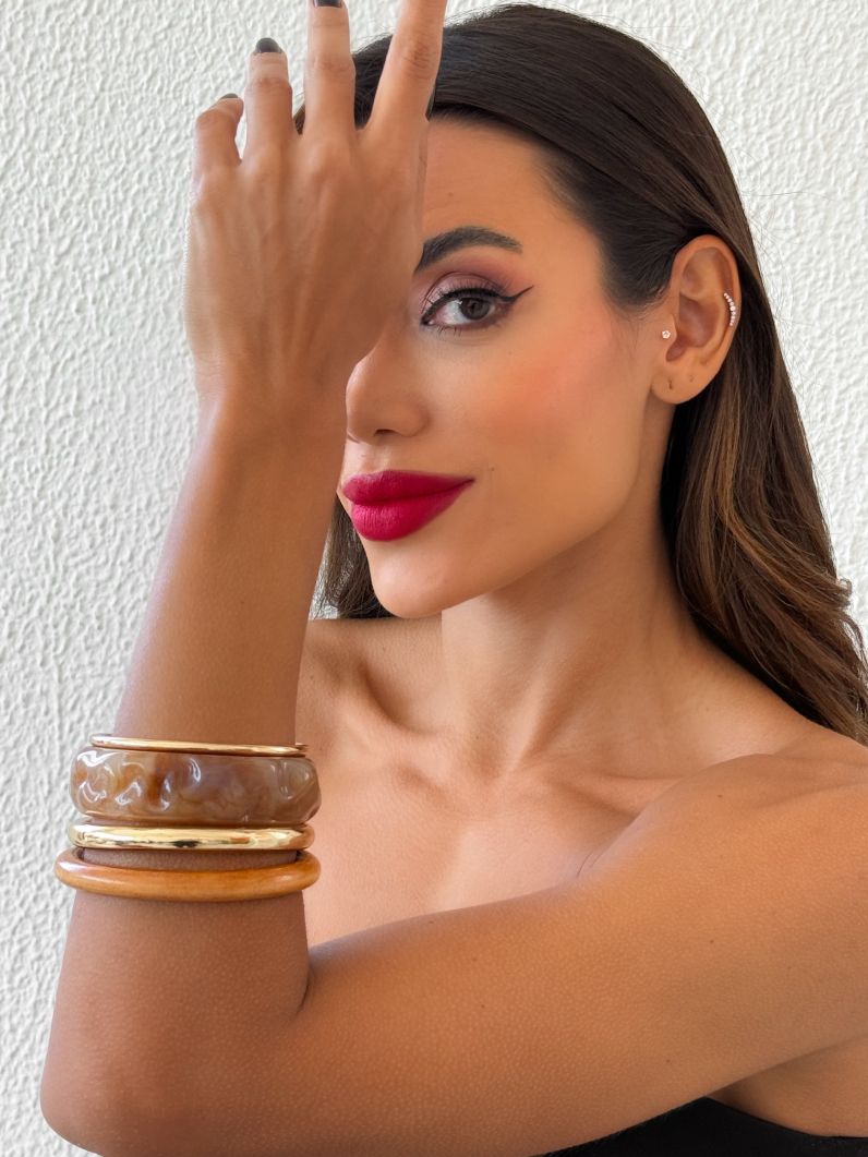 Kit de Braceletes Folheado a Ouro 18k Resinado Maxi