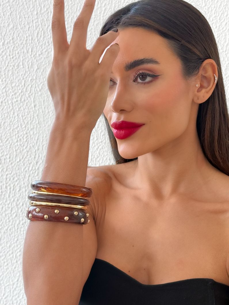 Kit de Braceletes Folheado a Ouro 18k Resinados