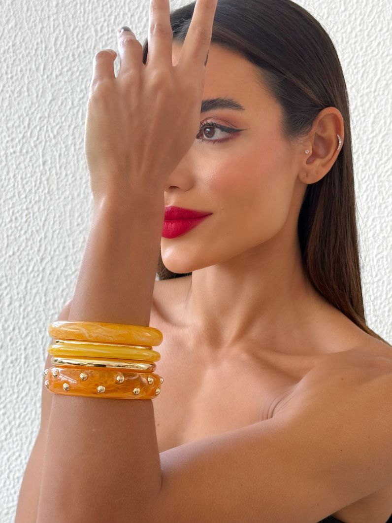 Kit de Braceletes Folheado a Ouro 18k Resinados