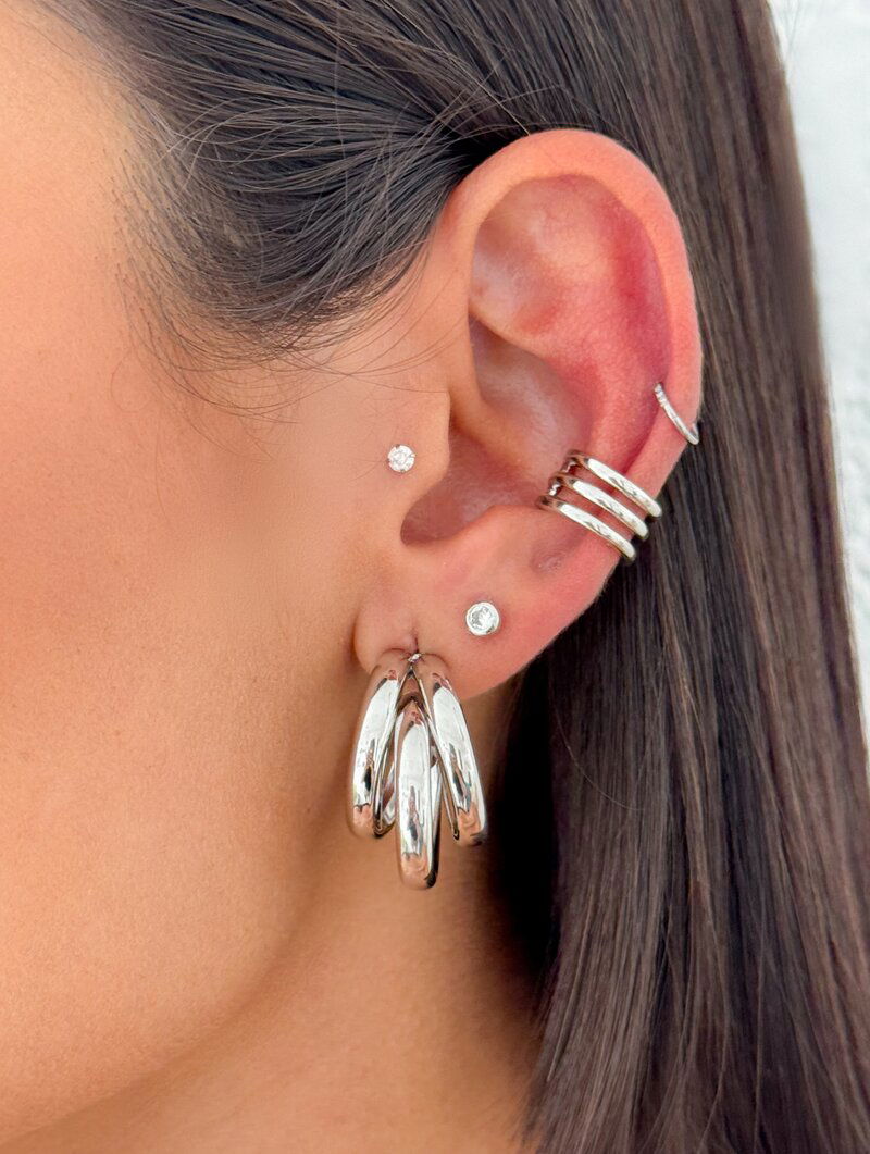 Kit de Brincos e Piercing Folheado a Ouro 18k e Prata Argola M