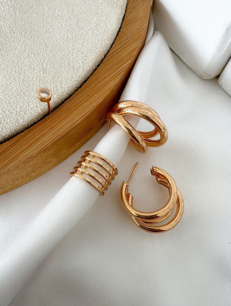 Kit de Brincos e Piercing Folheado a Ouro 18k e Prata Argola P