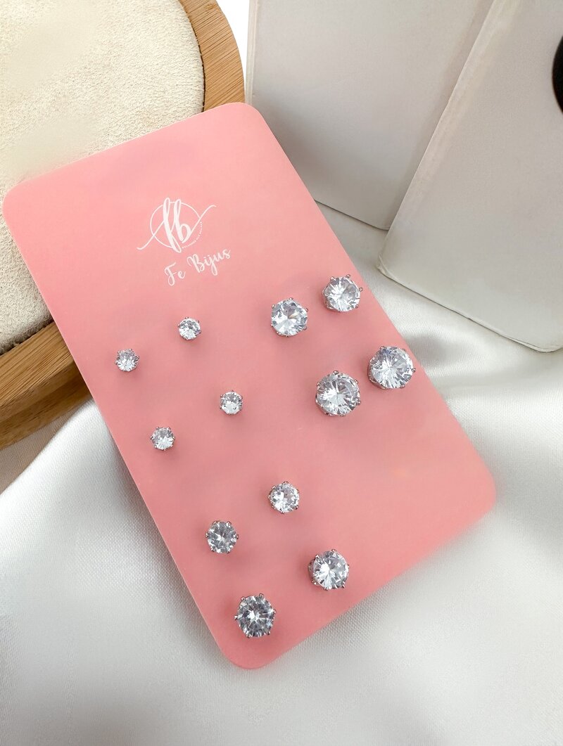 Kit de Brincos Folheado a Ouro 18k e Prata Zircônias Cristais