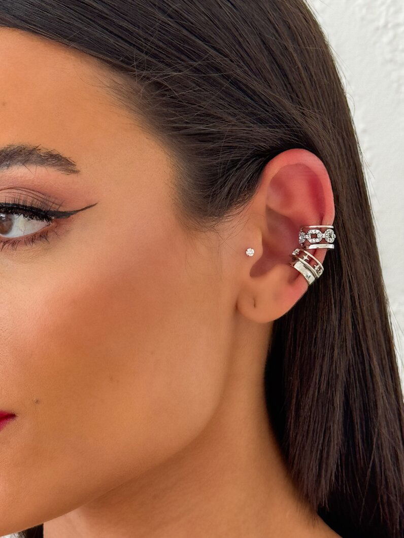 Kit de Piercing Folheado a Ouro 18K e Prata Vazado com Zircônia