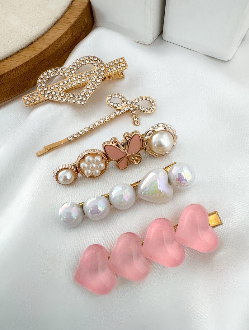 Kit de Presilhas Folheada a Ouro 18k Corações, Laço e Borboleta