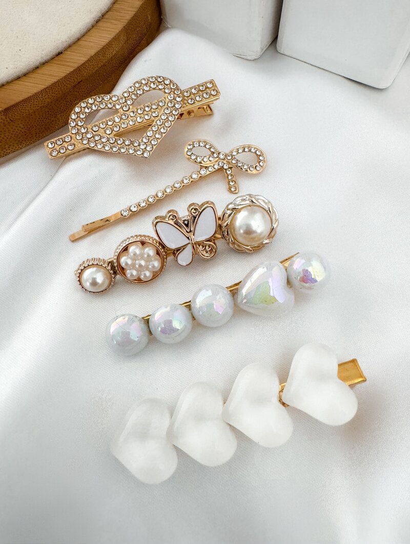 Kit de Presilhas Folheada a Ouro 18k Corações, Laço e Borboleta