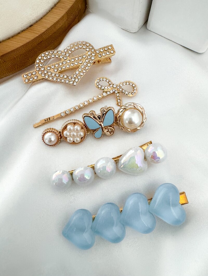 Kit de Presilhas Folheada a Ouro 18k Corações, Laço e Borboleta