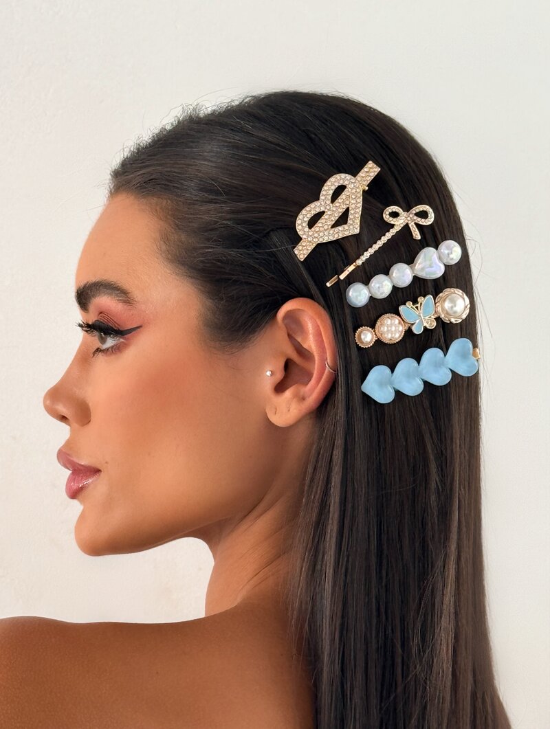 Kit de Presilhas Folheada a Ouro 18k Corações, Laço e Borboleta