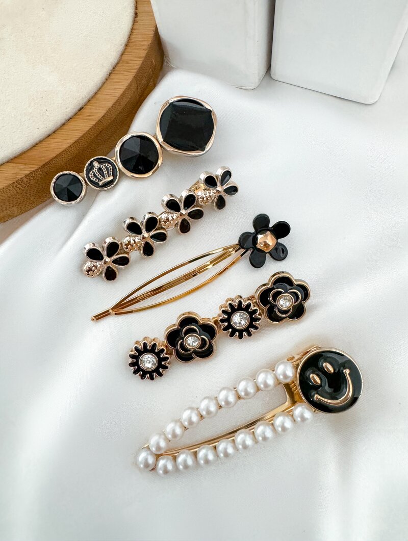 Kit de Presilhas Folheada a Ouro 18k Flores e Smile