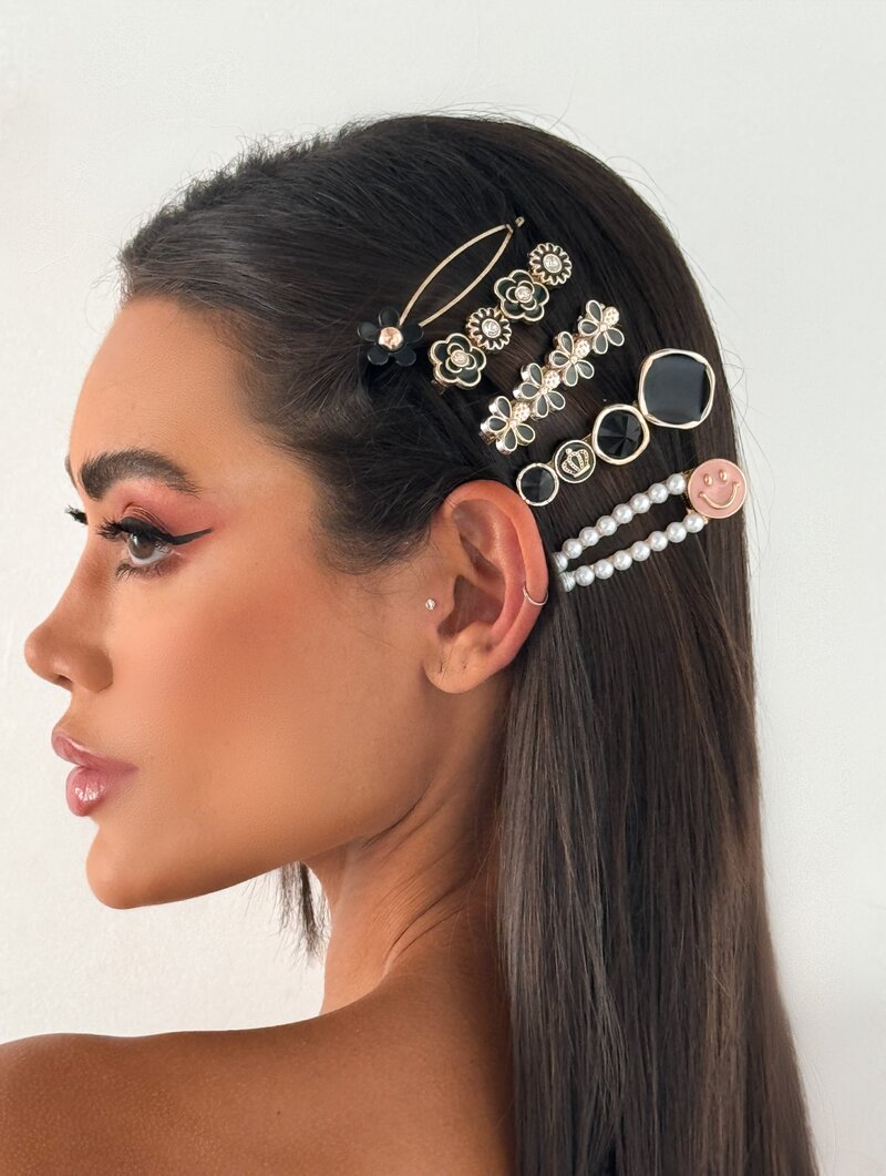 Kit de Presilhas Folheada a Ouro 18k Flores e Smile