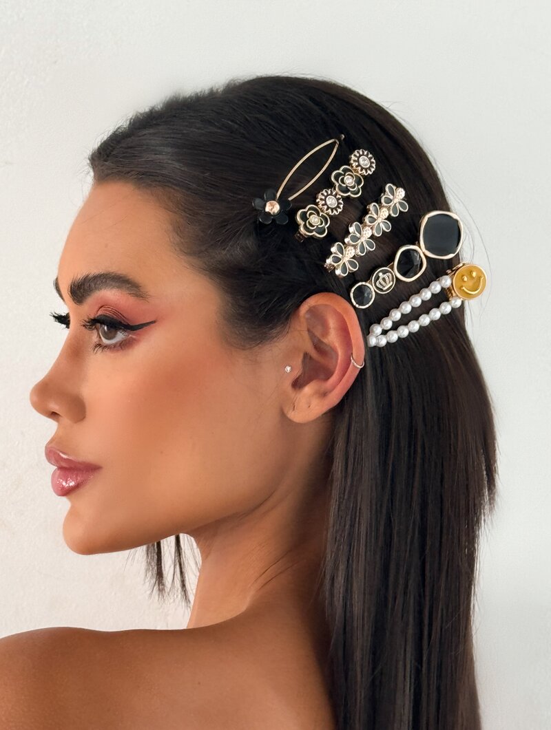 Kit de Presilhas Folheada a Ouro 18k Flores e Smile