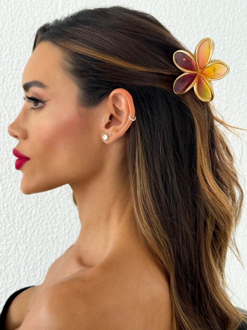 Kit de Presilhas Folheadas a Ouro 18k Resinada Design Flores Coloridos