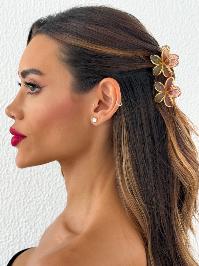 Kit de Presilhas Folheadas a Ouro 18k Resinada Design Flores Coloridos