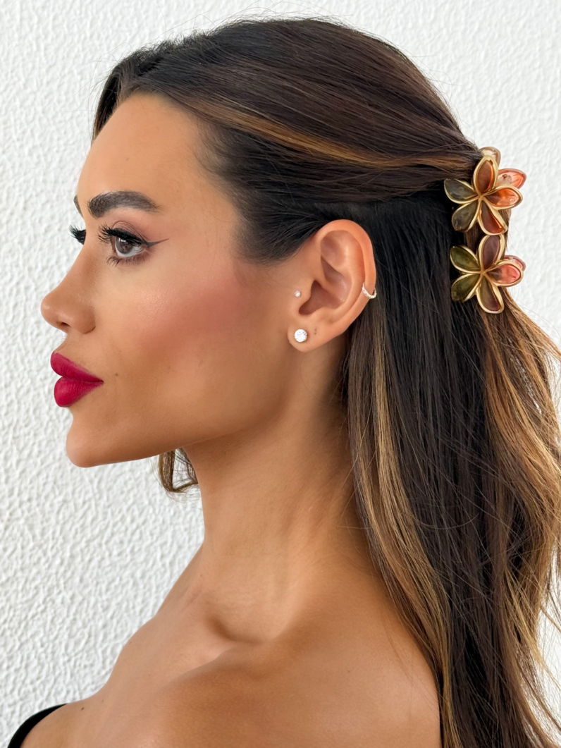 Kit de Presilhas Folheadas a Ouro 18k Resinada Design Flores Coloridos