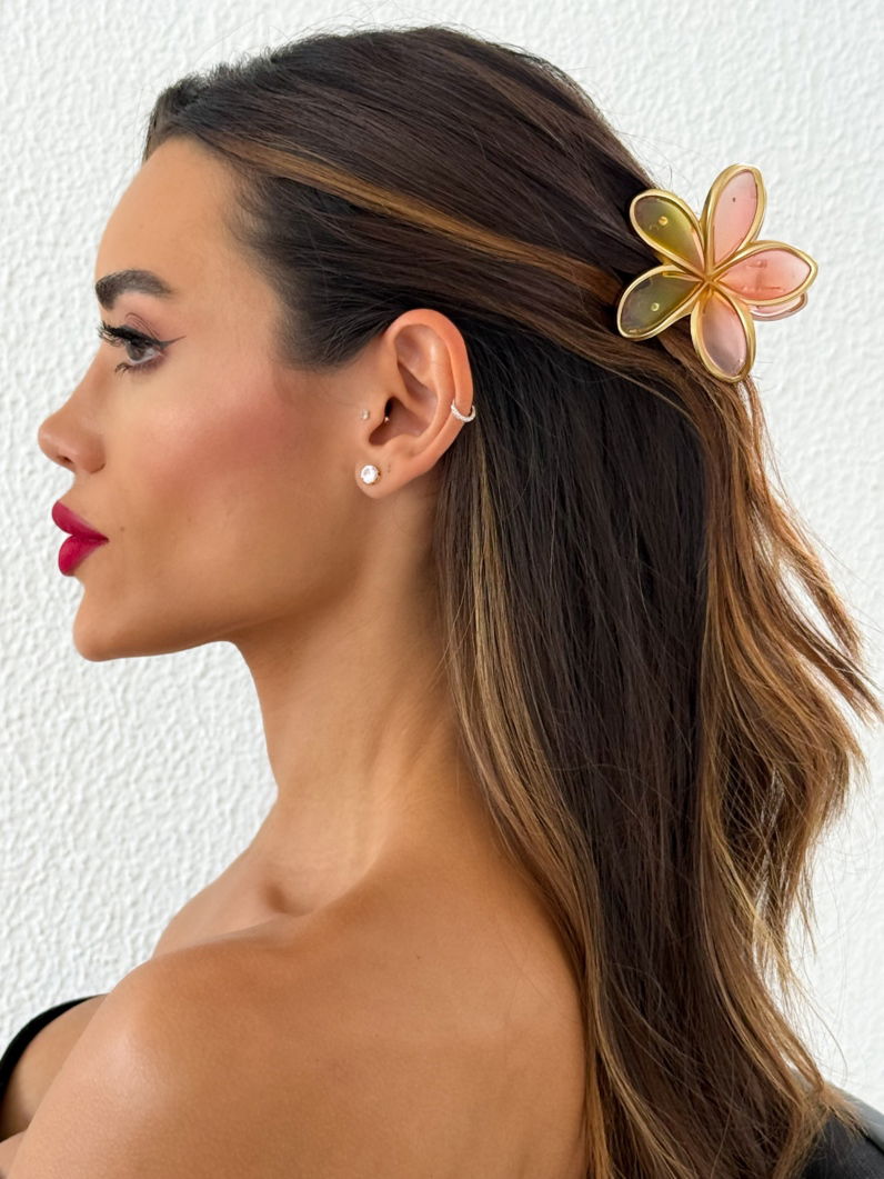 Kit de Presilhas Folheadas a Ouro 18k Resinada Design Flores Coloridos