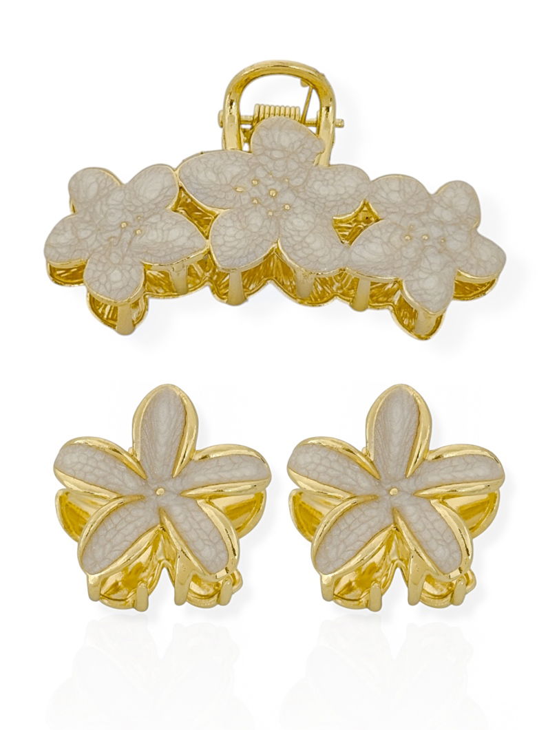 Kit de Presilhas Folheadas a Ouro 18k Resinadas Design Flores