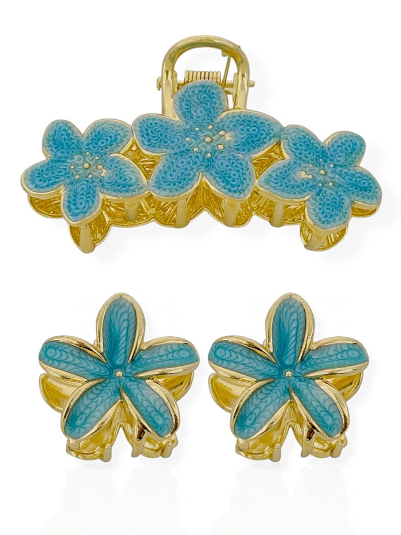 Kit de Presilhas Folheadas a Ouro 18k Resinadas Design Flores