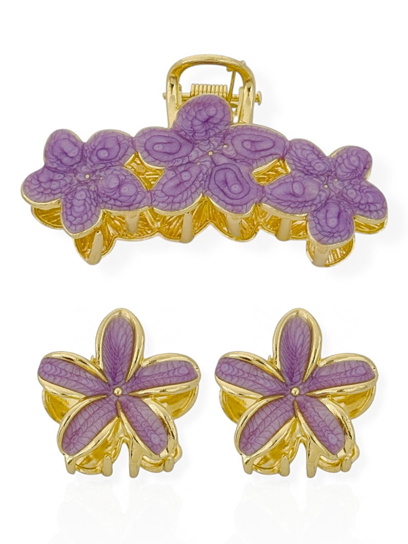 Kit de Presilhas Folheadas a Ouro 18k Resinadas Design Flores