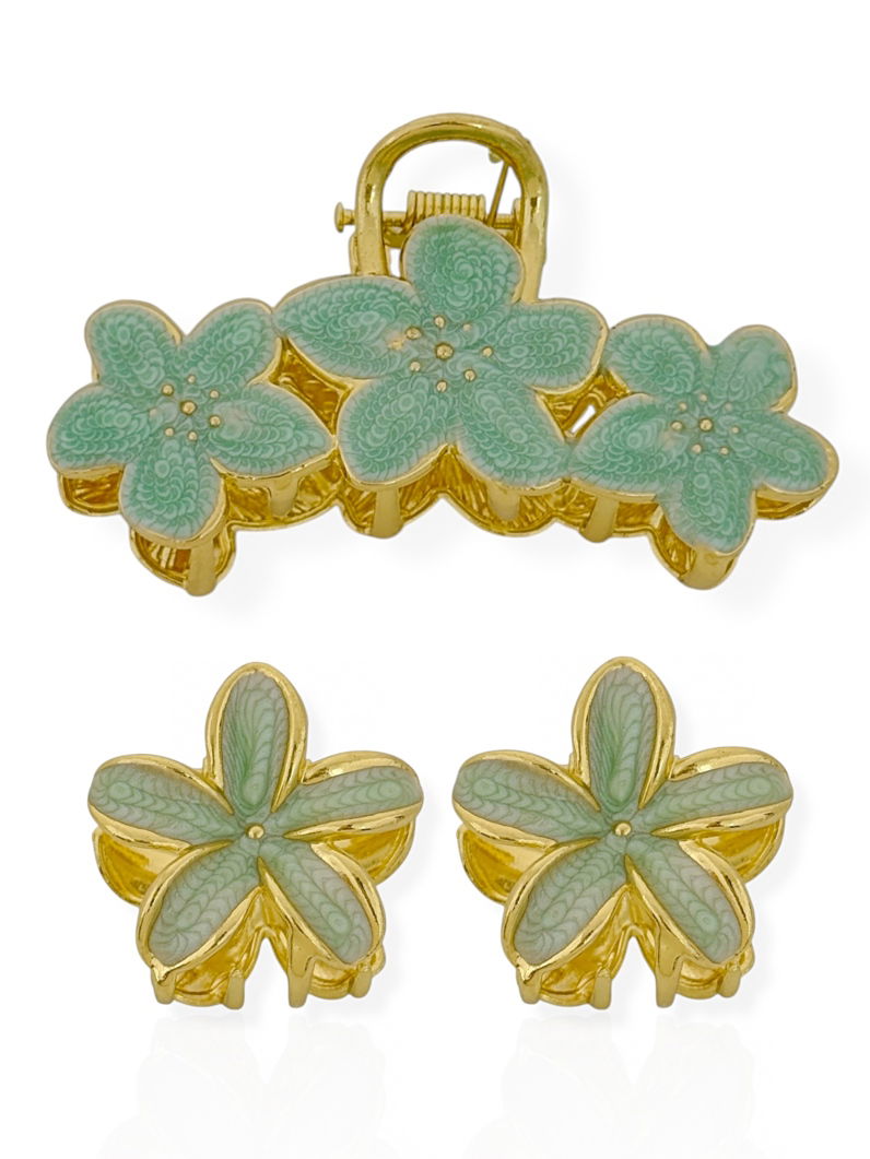 Kit de Presilhas Folheadas a Ouro 18k Resinadas Design Flores