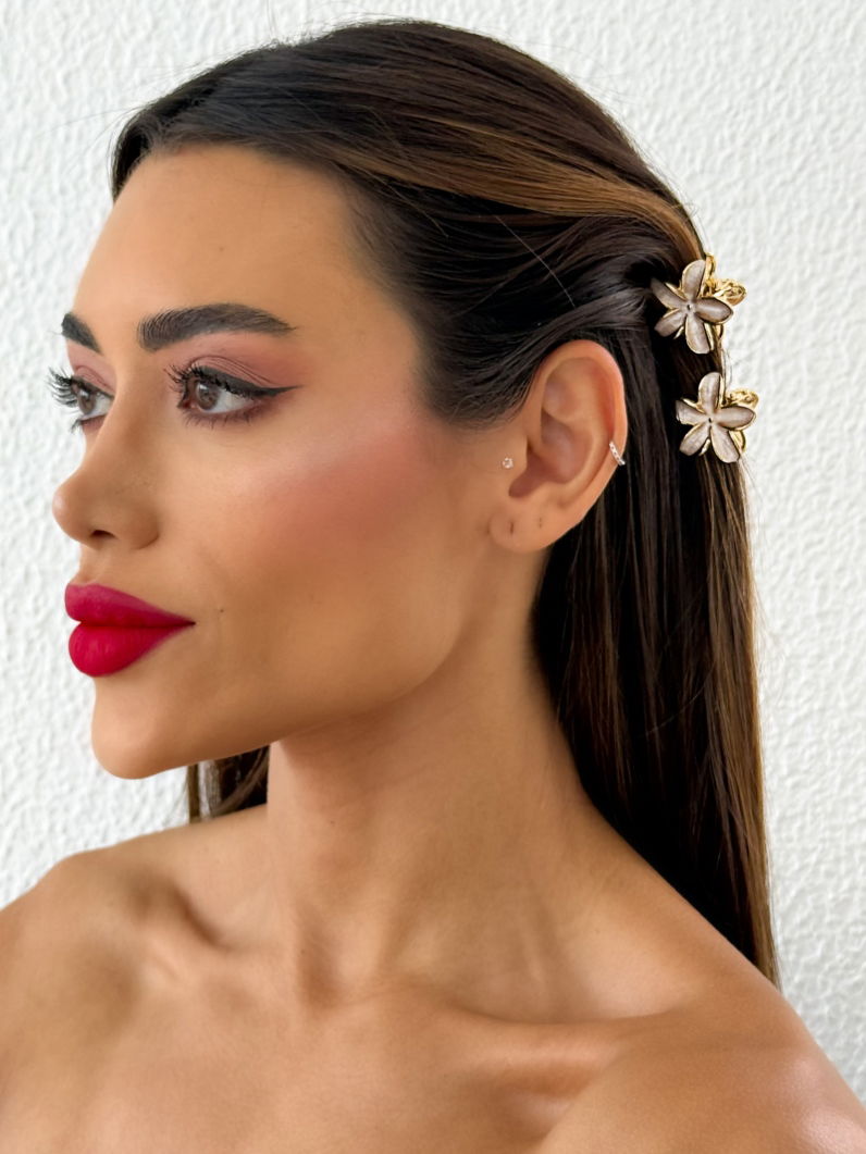 Kit de Presilhas Folheadas a Ouro 18k Resinadas Design Flores