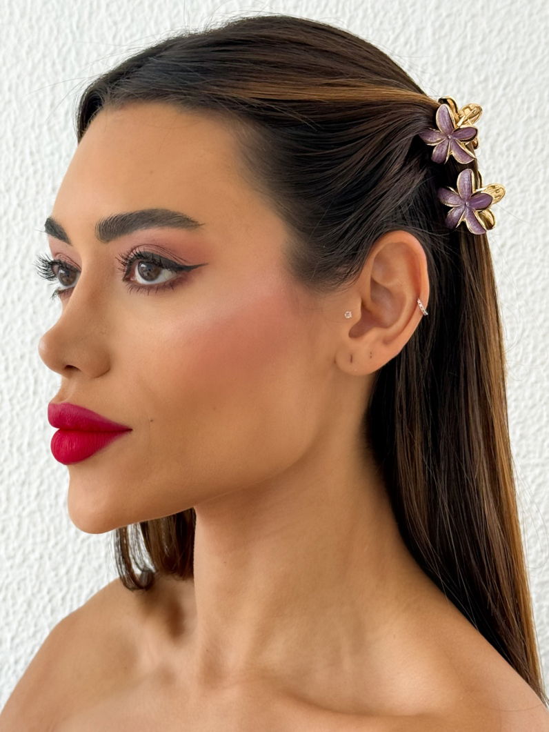 Kit de Presilhas Folheadas a Ouro 18k Resinadas Design Flores