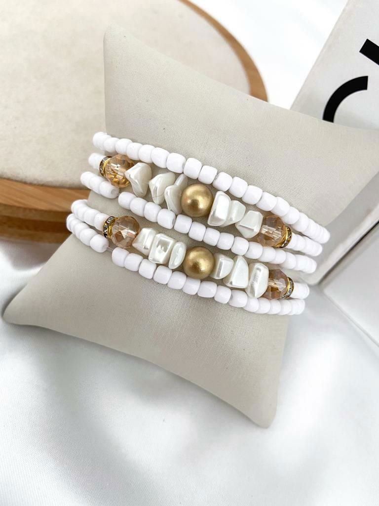 Kit de pulseiras com pedras e esferas