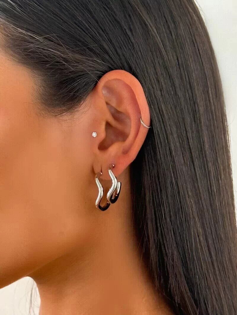 Kit Dois Brincos Folheado a Ouro 18k e Prata Argolas Onduladas
