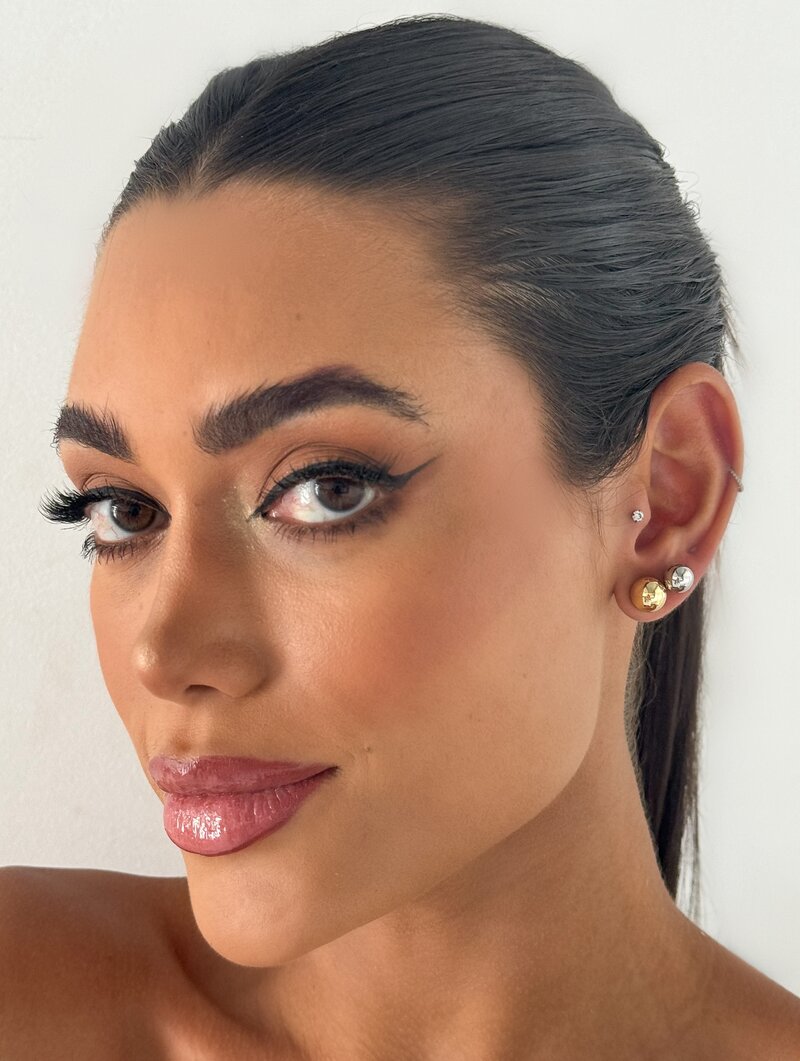 Kit Dois Brincos Folheados a Ouro 18k e Prata Duas Esferas Lisas