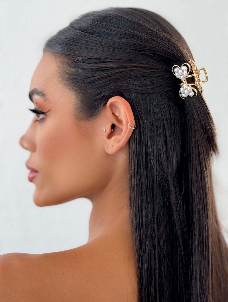 Kit Duas Presilhas Folheadas a Ouro 18k Laço com Pérolas