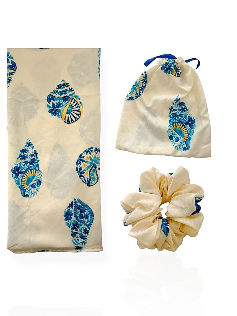 Kit Lenço e Scrunchies Estampa Moda Verão