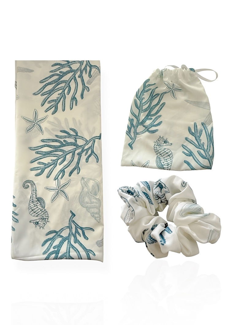 Kit Lenço e Scrunchies Estampa Moda Verão