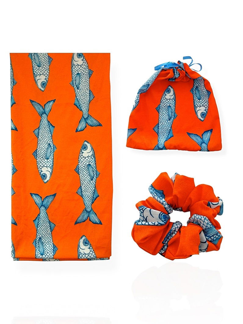 Kit Lenço e Scrunchies Estampa Moda Verão