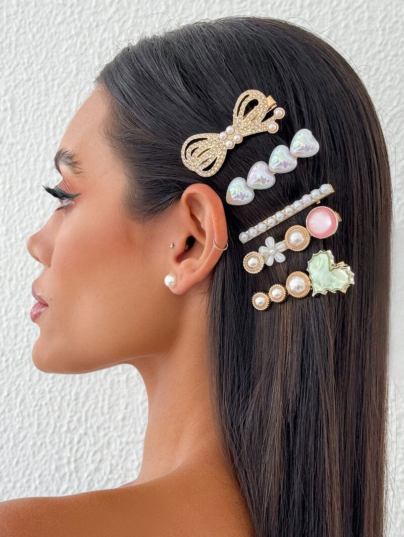 Kit Presilha Folheado a Ouro 18k e Prata Coração, Esferas e Laço
