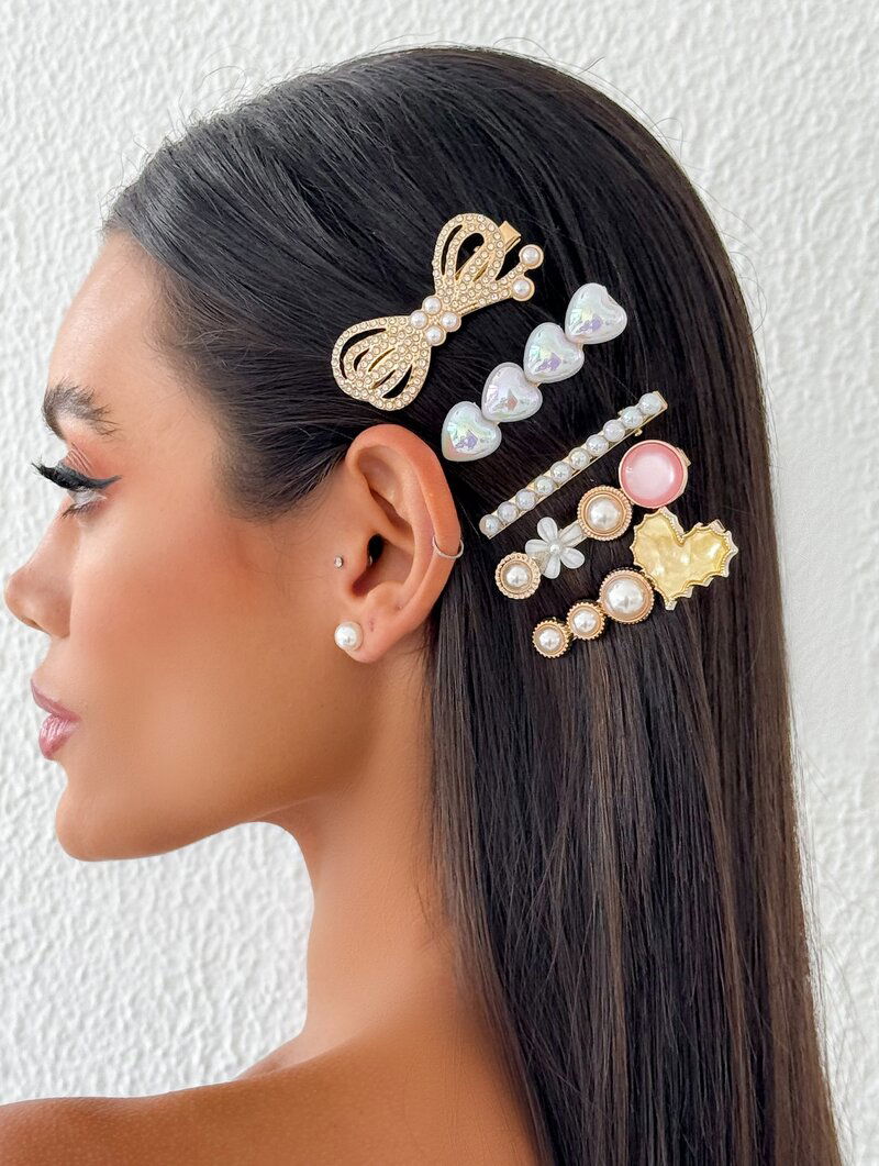 Kit Presilha Folheado a Ouro 18k e Prata Coração, Esferas e Laço