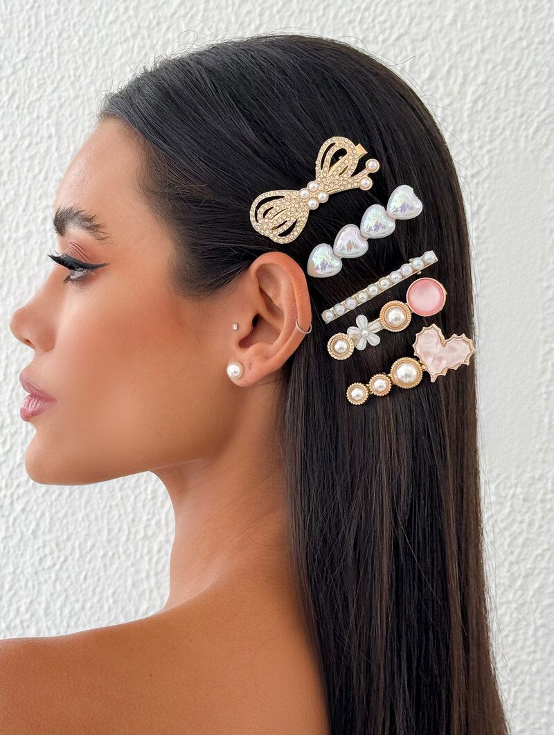 Kit Presilha Folheado a Ouro 18k e Prata Coração, Esferas e Laço