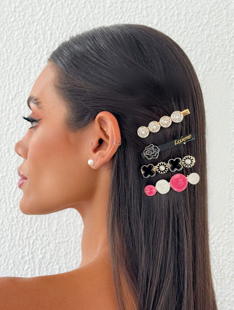 Kit Presilha Folheado a Ouro 18k e Prata Resina, Botton e Flowers