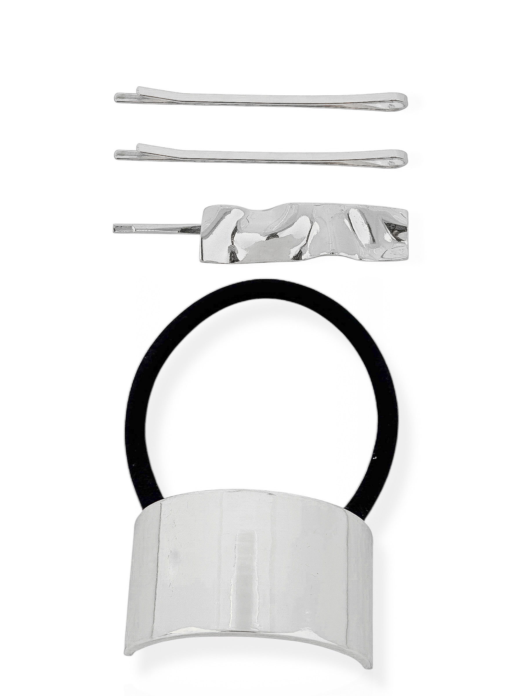 Kit Presilha Folheado Ouro 18k e Prata Liso Ondulado e Placa Martelada