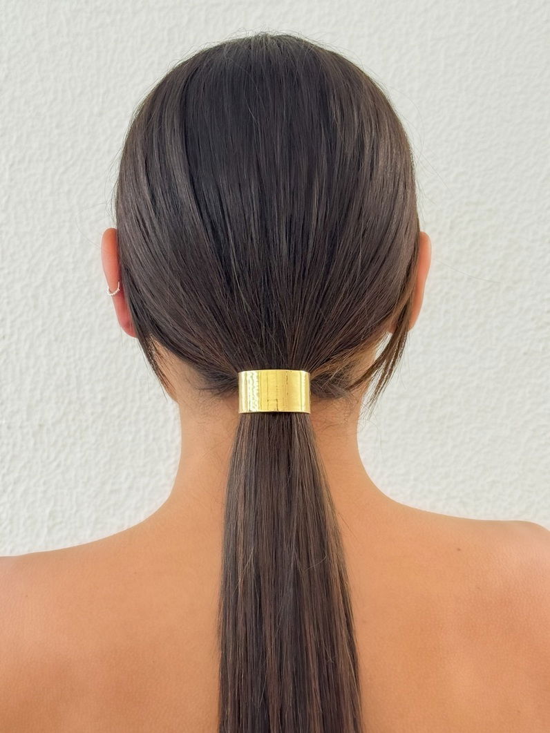 Kit Presilha Folheado Ouro 18k e Prata Liso Ondulado e Placa Martelada