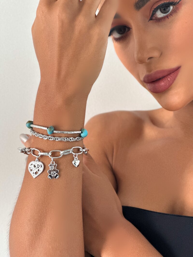 Kit Pulseiras Folheada a Ouro 18k e Prata com Pingente Coração