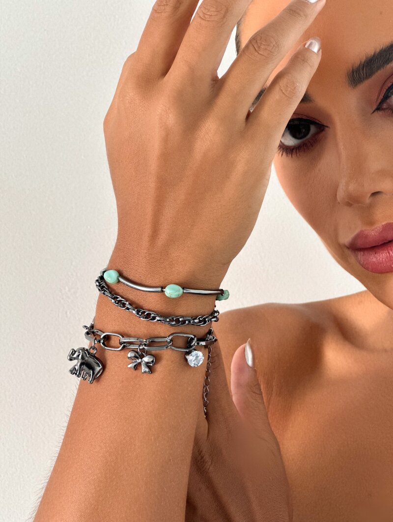 Kit Pulseiras Folheada a Ouro 18k e Prata Pingente Elefante