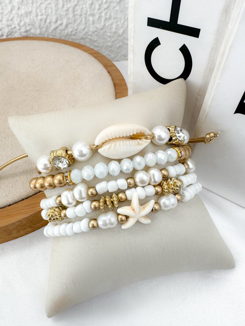 Kit Pulseiras Miçangas, Ponto de Luz e Búzio