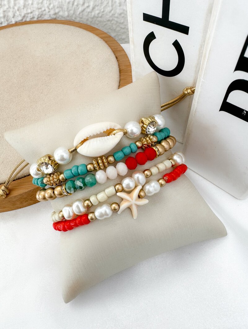 Kit Pulseiras Miçangas, Ponto de Luz e Búzio