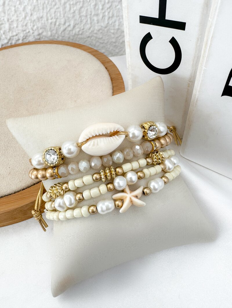 Kit Pulseiras Miçangas, Ponto de Luz e Búzio