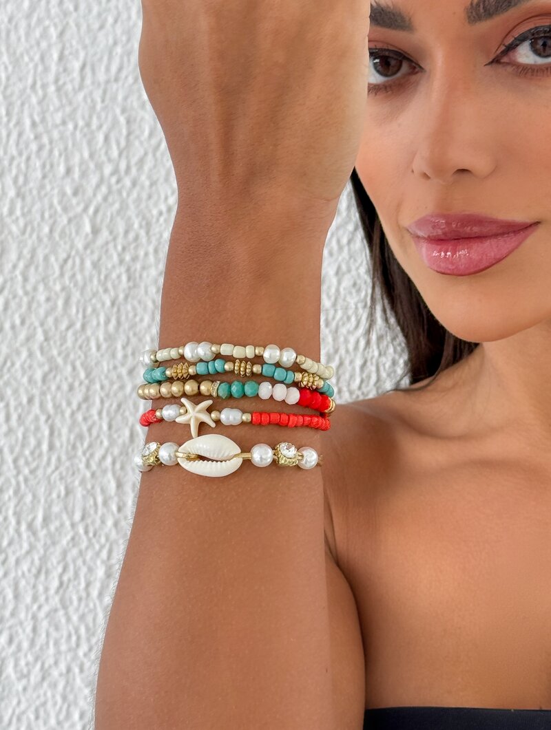 Kit Pulseiras Miçangas, Ponto de Luz e Búzio