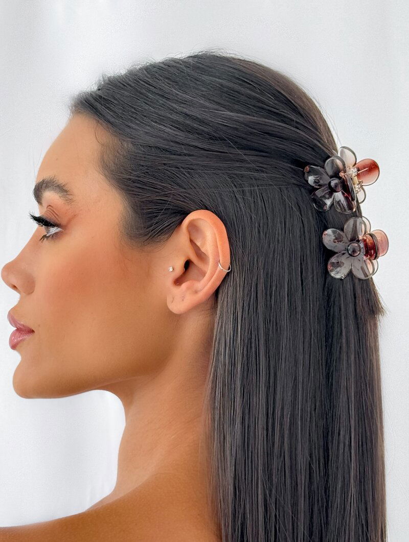 Kit Três Presilhas Flores de Acrílico