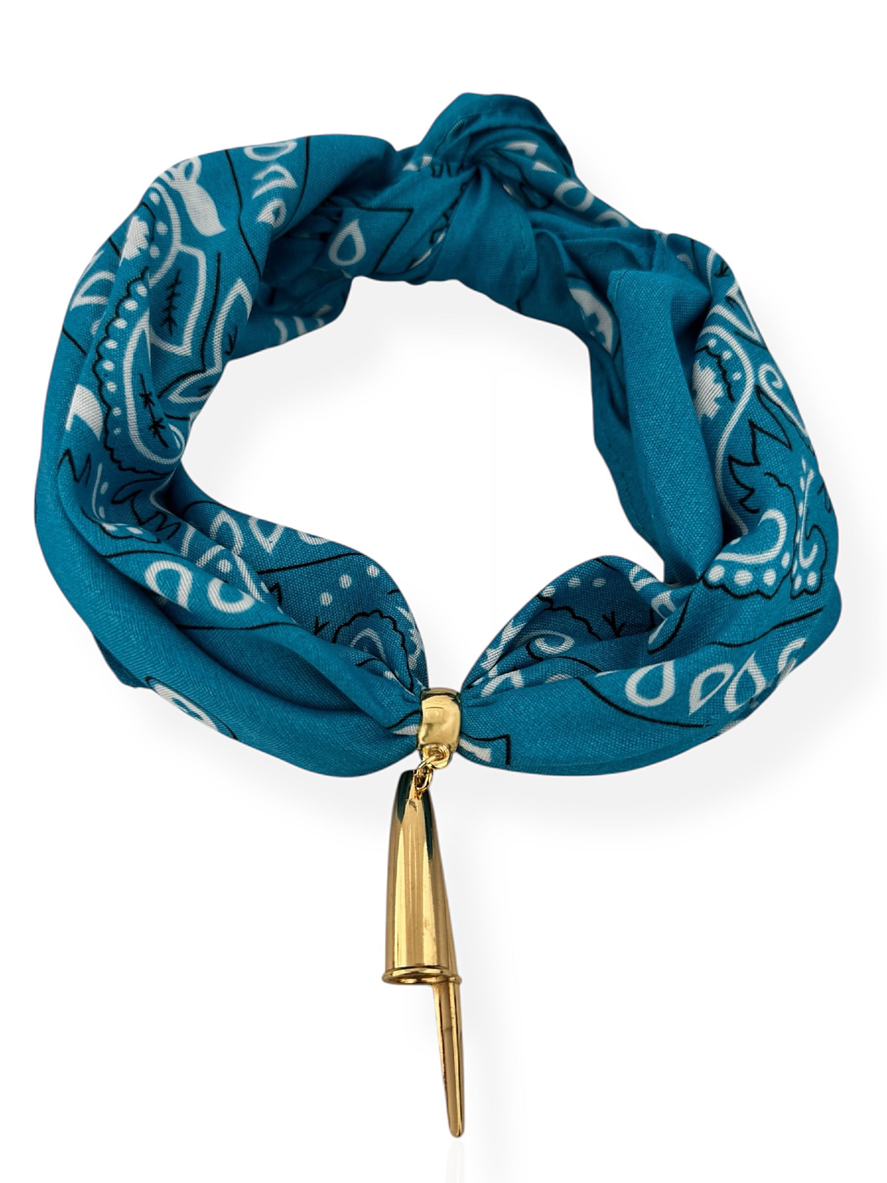 Lenço Azul, Com Pingente Tampa de Caneta Folheado a Ouro 18k