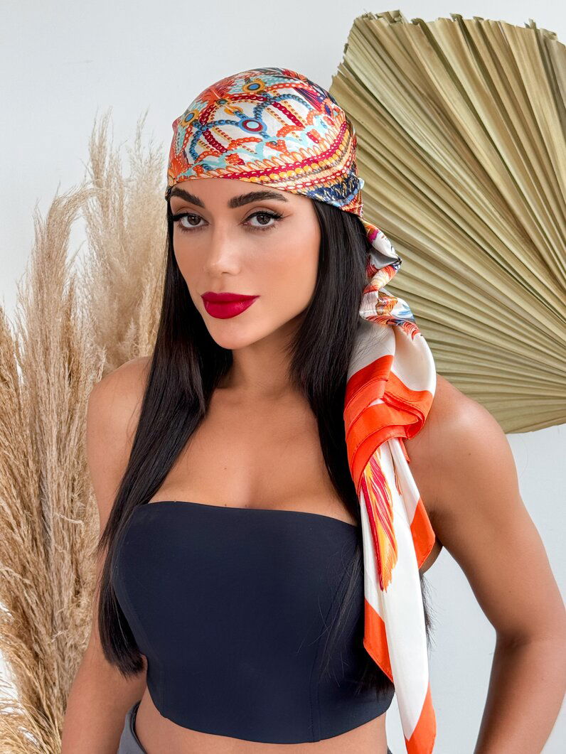 Lenço Blogger Detalhe Xadrez Floral