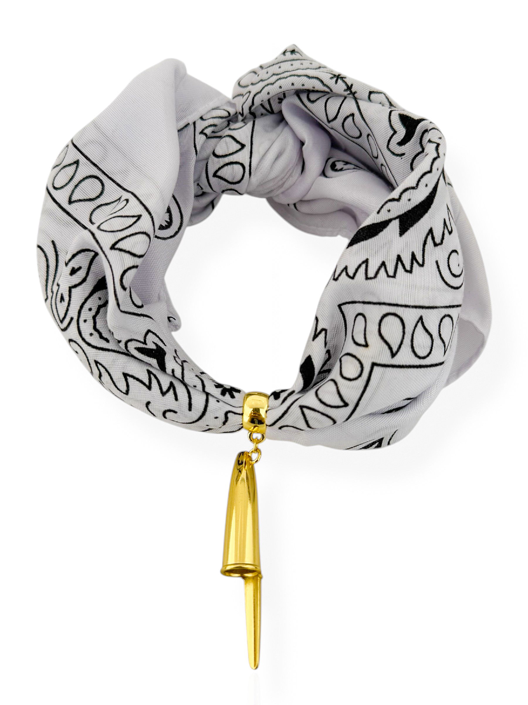 Lenço Branco , Com Pingente Tampa de Caneta Folheado a Ouro 18k