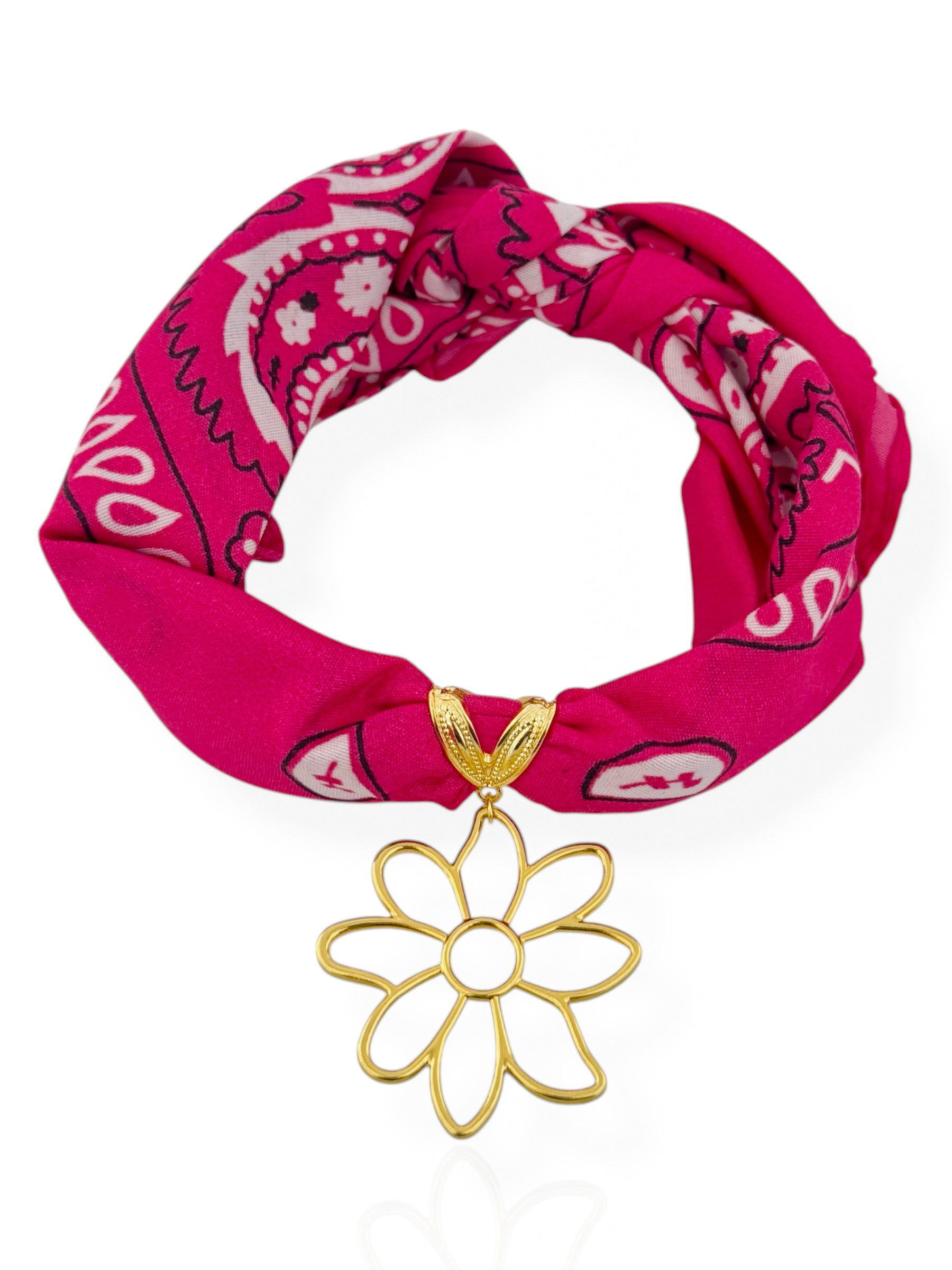 Lenço Pink , Com Pingente Flor Vazado