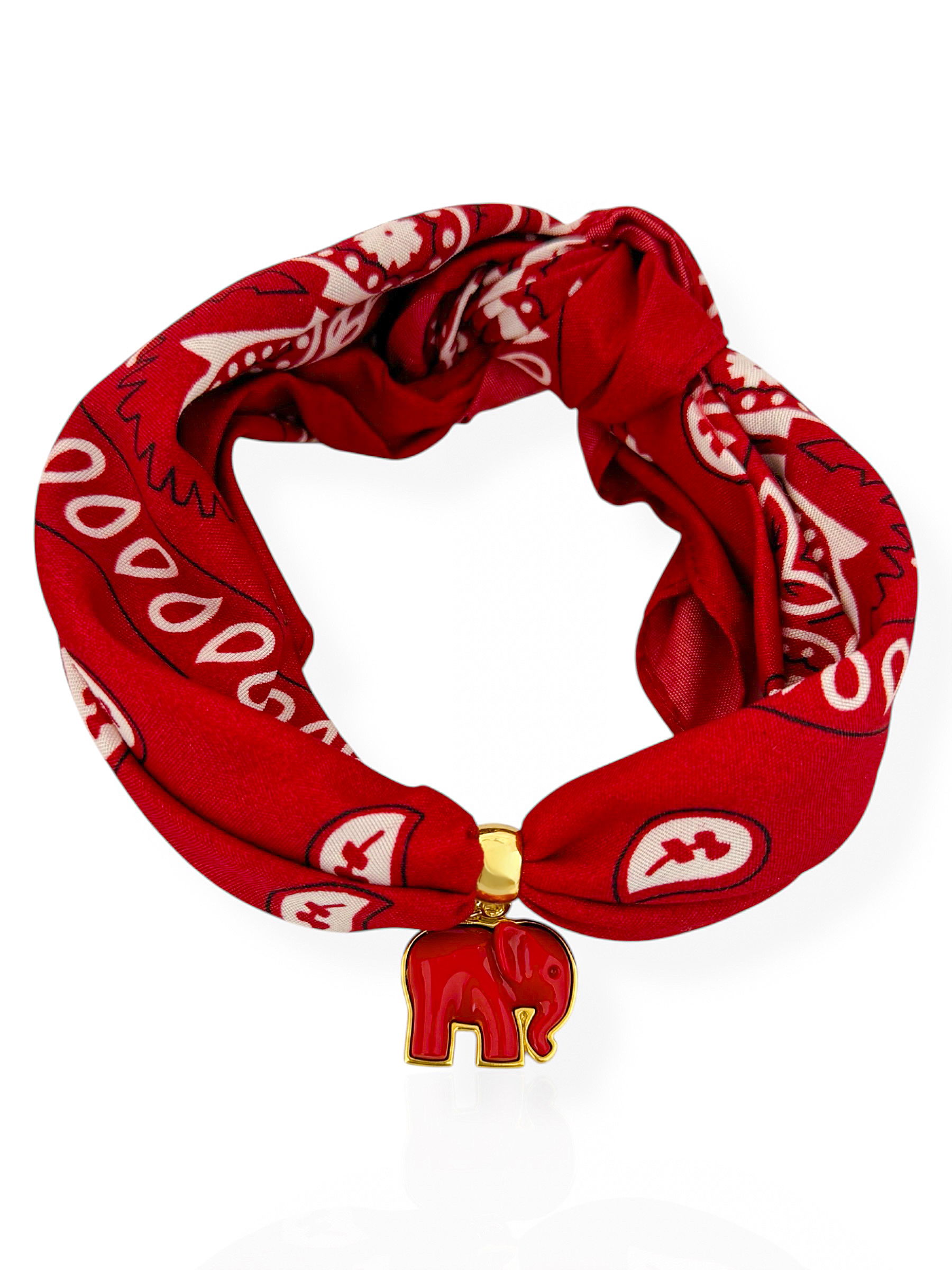 Lenço Vermelho, Com Pingente Design Elefante