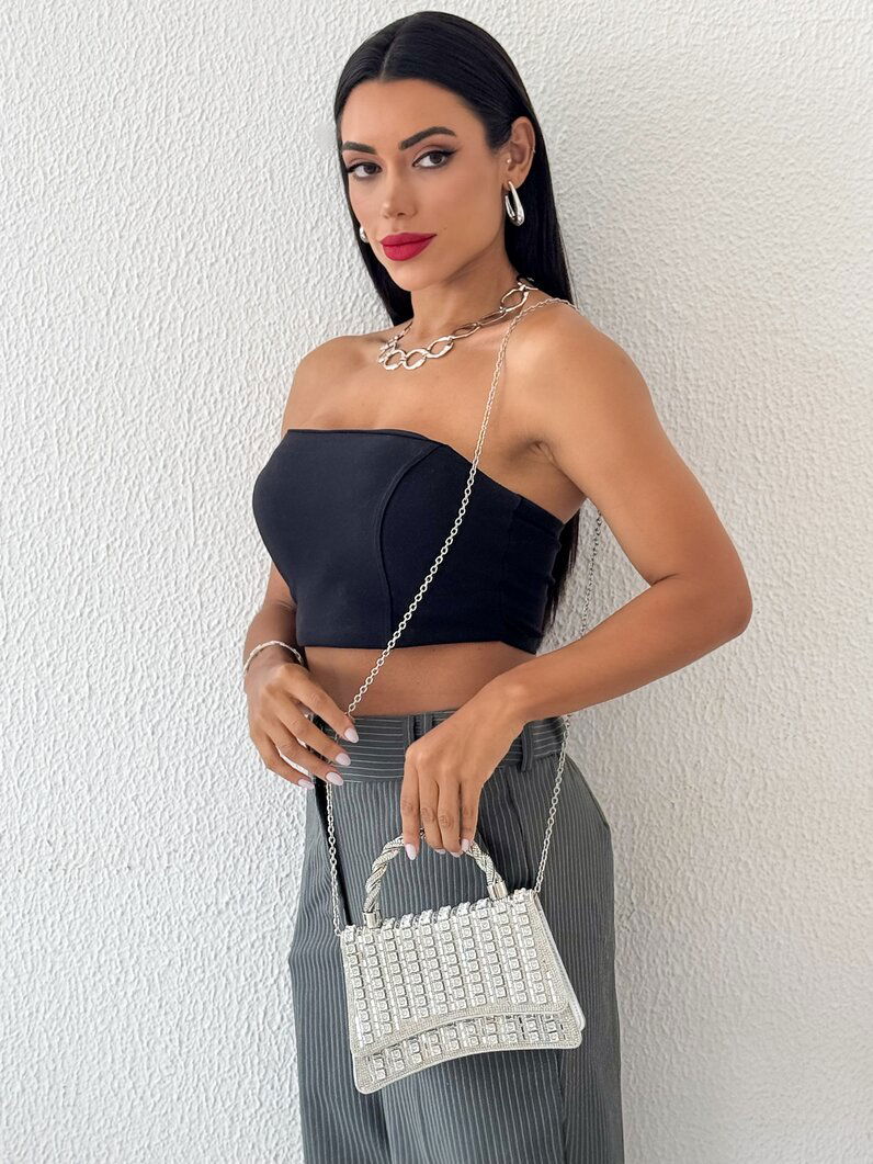 Mini Bolsa Patrícia- Com Strass Prata
